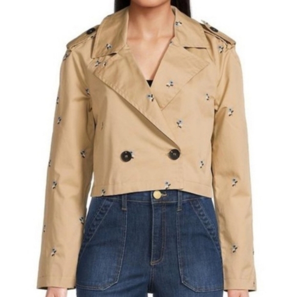 7 For All Mankind Jackets & Blazers - 7 For All Mankind Floral Jacket Cropped Trench Coat Tan Beige | Women's Size XS